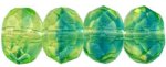 Czech Gem-Cut Rondelle 9mm x 6mm Green/Blue Transparent (image for) Czech Gem-Cut Rondelle 9mm x 6mm Green/Blue Transparent