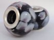 European Style Bead-Black with Purple and White Dots (image for) European Style Bead-Black with Purple and White Dots