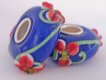 European Style Bead-Blue with Red Flowers (image for) European Style Bead-Blue with Red Flowers