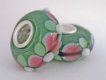 European Style Bead-Green with Pink and White Flowers (image for) European Style Bead-Green with Pink and White Flowers