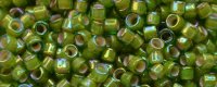 TOHO Aiko Precision Cylinder Bead. Pink Lined Olive Rainbow TB-1828 (image for) TOHO Aiko Precision Cylinder Bead. Pink Lined Olive Rainbow TB-1828