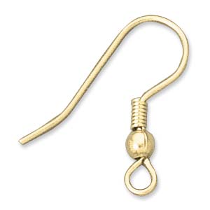 Gold Finish - Fish Hook Ear Wire 22 mm with 3mm Ball & Coil * 12 Pieces ( 6 pairs)
