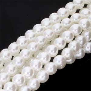 Czech Glass 6mm Round-Glass Pearls, WHITE  * 75 Bead Strand