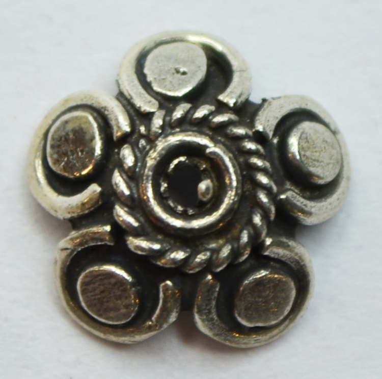 Bali Silver Bead Cap - 10mm Flower Design with Twisted Wire Center * 6 Pieces