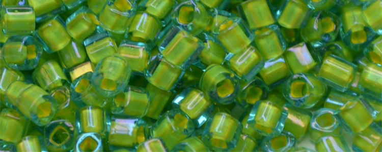 TOHO 2mm Cube-Lime Green Lined Aqua