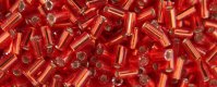 TOHO Size 1 Bugle Bead. 3mm Length-Ruby Silver Lined #1T25B (image for) TOHO Size 1 Bugle Bead. 3mm Length-Ruby Silver Lined #1T25B