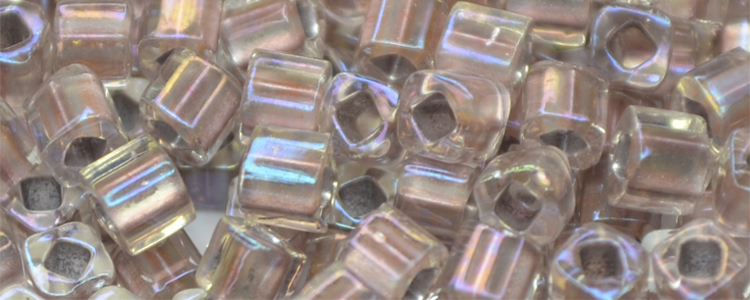 TOHO 1.5mm Cube Beads-Rose Lined Crystal Rainbow