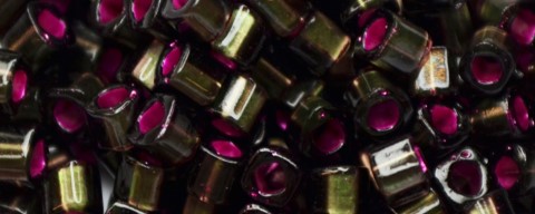 TOHO 2mm Cube Shape Seed Beads-Raspberry Lined Olivine (image for) TOHO 2mm Cube Shape Seed Beads-Raspberry Lined Olivine